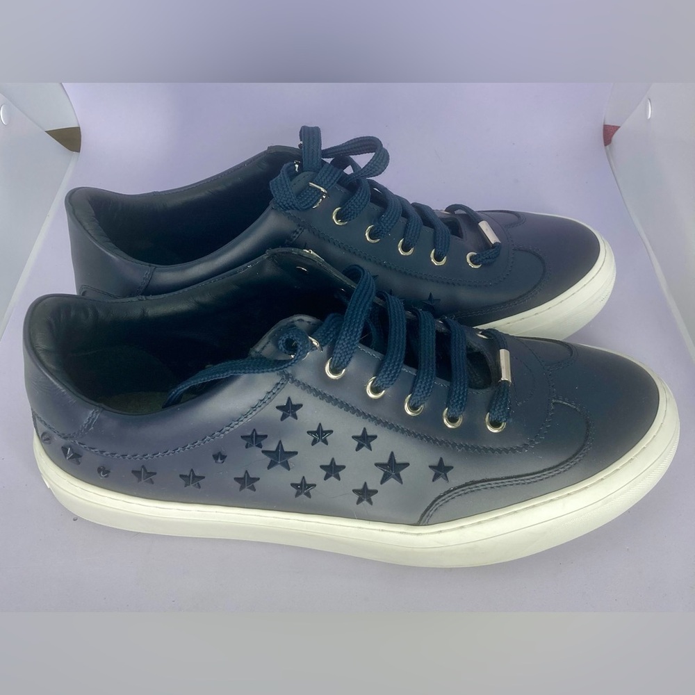 Jimmy Choo Navy Blue Star Studded Sneakers